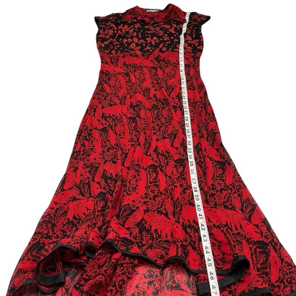 Maxi Dress Womens M Red Black Floral Mixed Media Embroidered Sheer Chiffon Boho - Picture 3 of 8